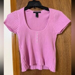 Forever 21 Light Pink Ribbed Short Sleeve Top